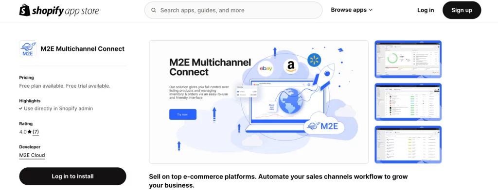Instala M2E Cloud en tu panel de administración de Shopify