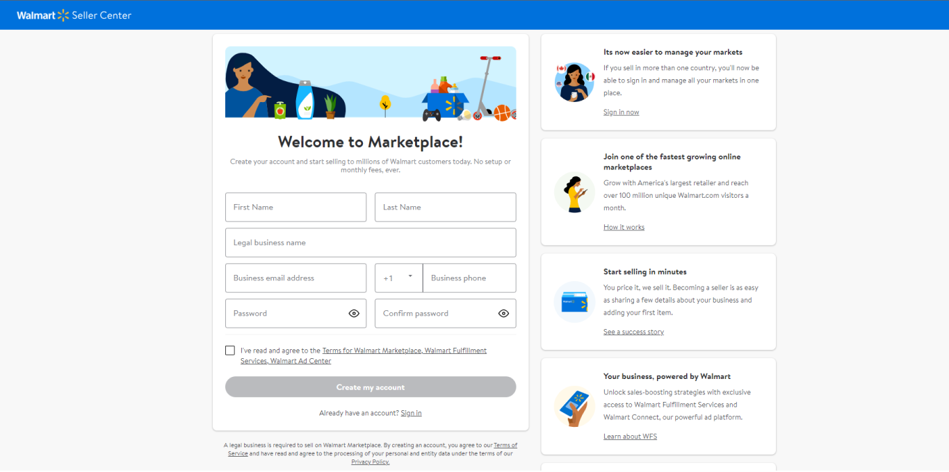 Walmart Marketplace application form