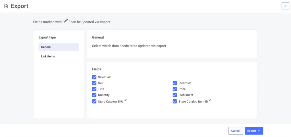 Choose Amazon product fields to export to BigCommerce