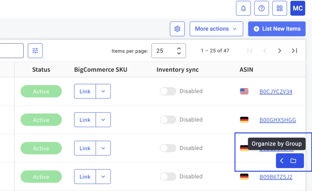 Import Amazon products to BigCommerce Organize by Group