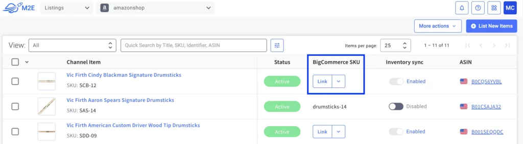 Link Amazon and BigCommerce inventory