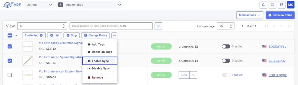 Enable inventory synchronization of Amazon listings in bulk