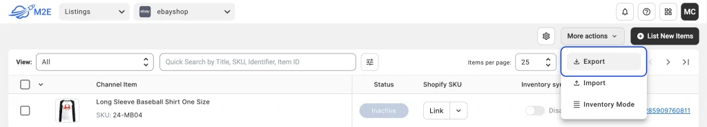 Eksportuj plik CSV z niepowiązanymi przedmiotami w M2E Cloud