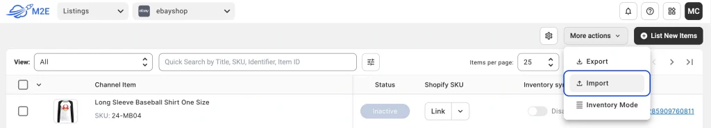 Importuj plik CSV z powiązanymi przedmiotami w M2E Cloud