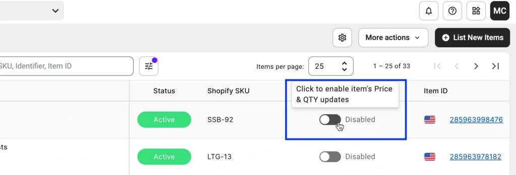 Włącz synchronizację indywidualnych przedmiotów w M2E Cloud