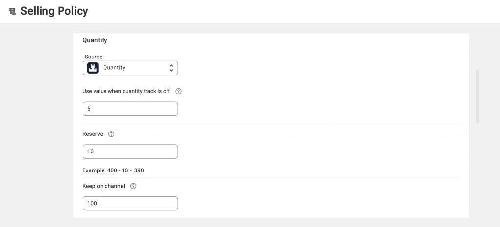 Ustaw zasady ilości specyficzne dla platformy w polityce sprzedaży M2E Cloud