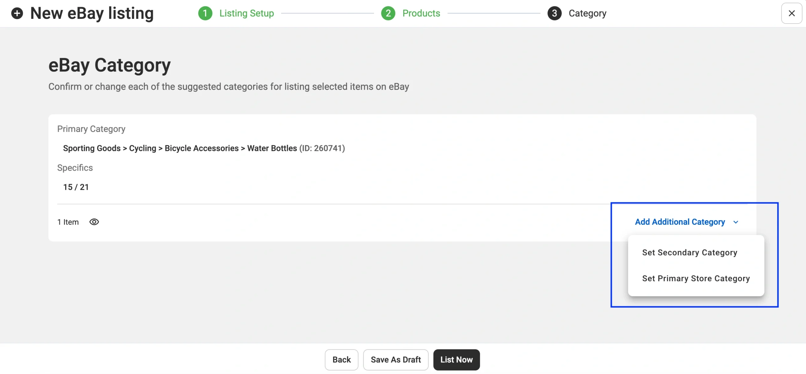M2E Cloud Set eBay-Zusatzkategorien