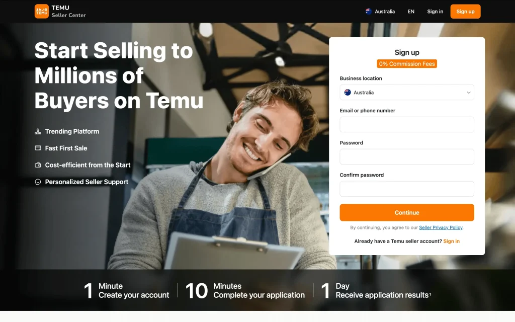 Centrum sprzedaży Temu Australia