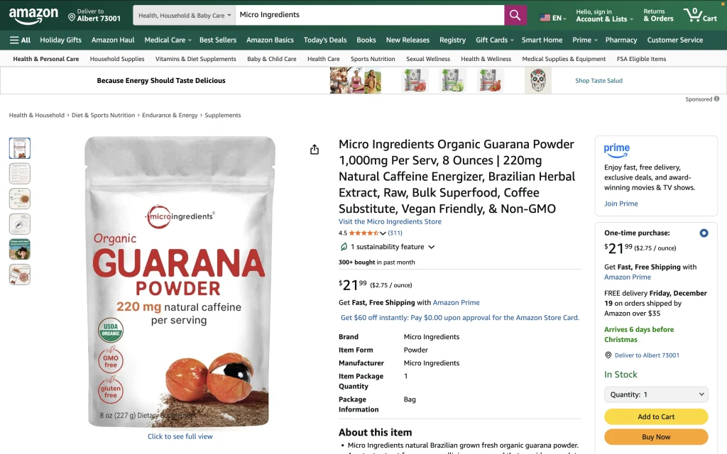 Sprzedaż witamin na Amazon US: Strona produktu Amazon