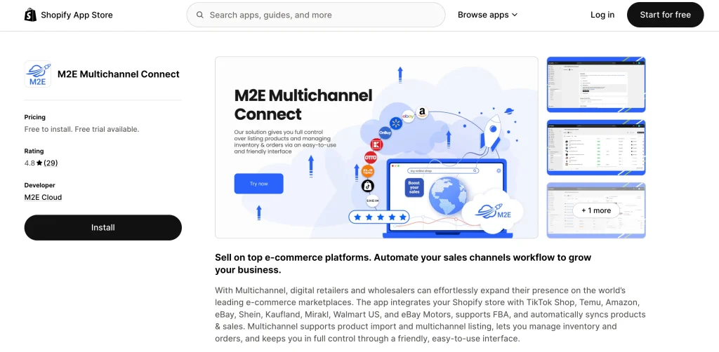 M2E Multichannel Connect for Shopify Sellers