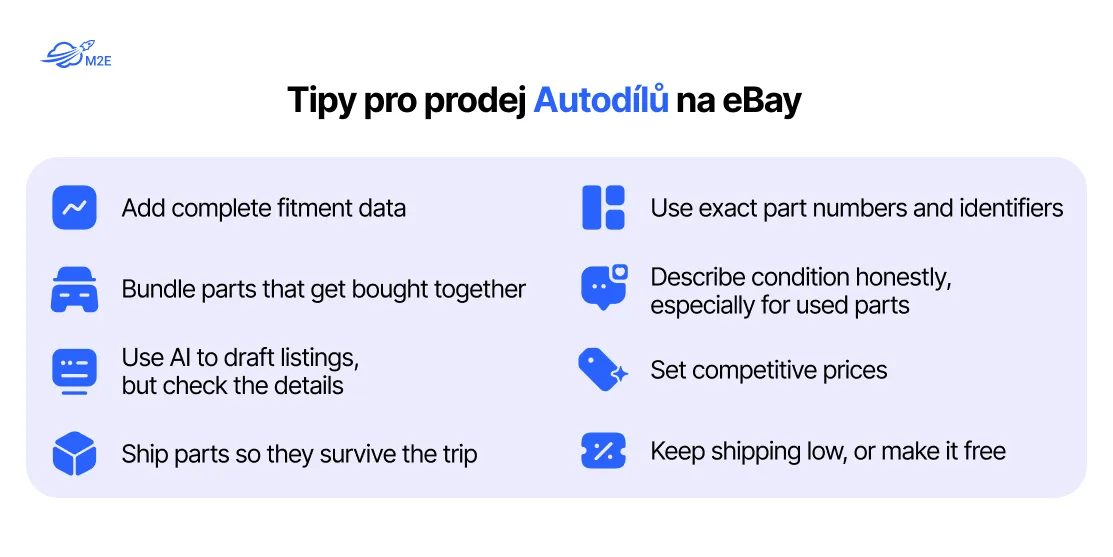 Tipy pro prodej autodílů na eBay