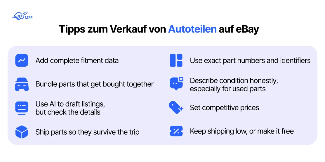 Tipps zum Verkauf von Autoteilen bei eBay