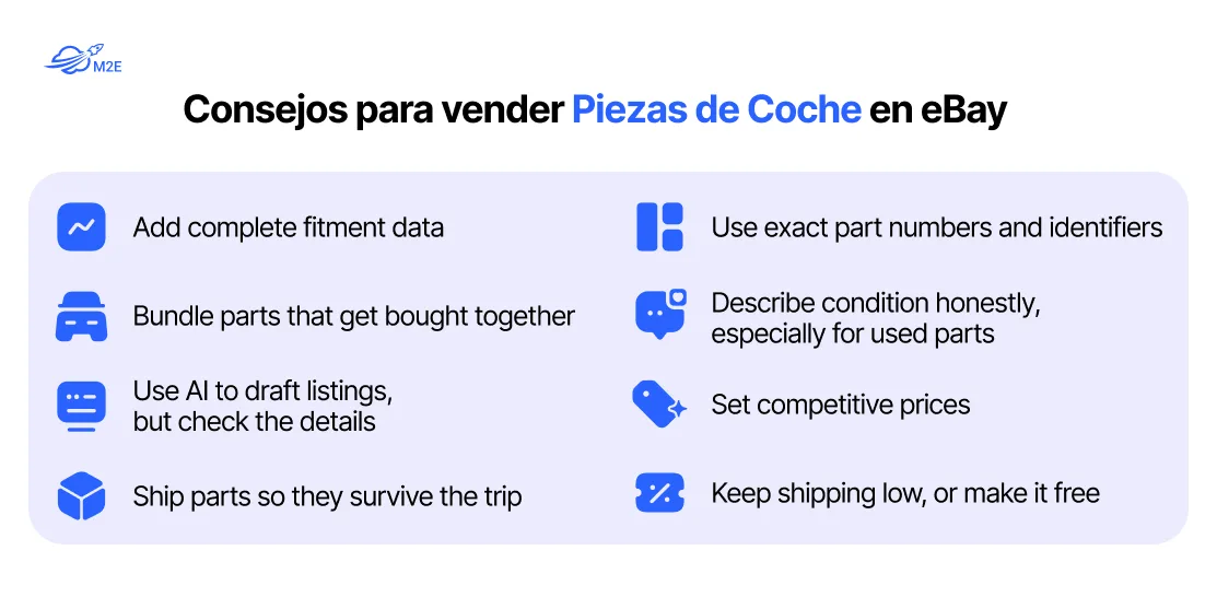 Consejos para vender recambios de coche en eBay