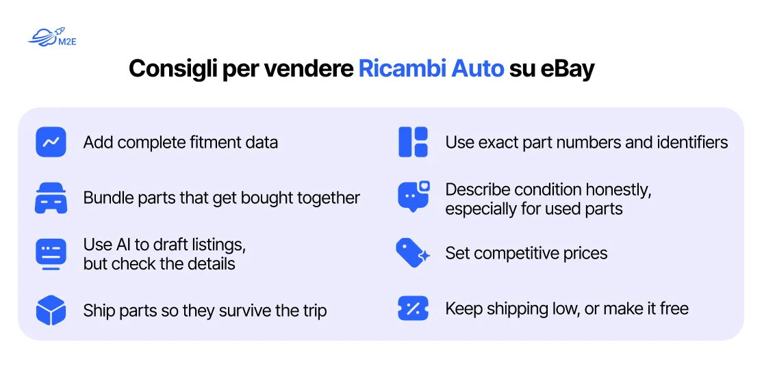 Consigli per vendere ricambi per auto su eBay
