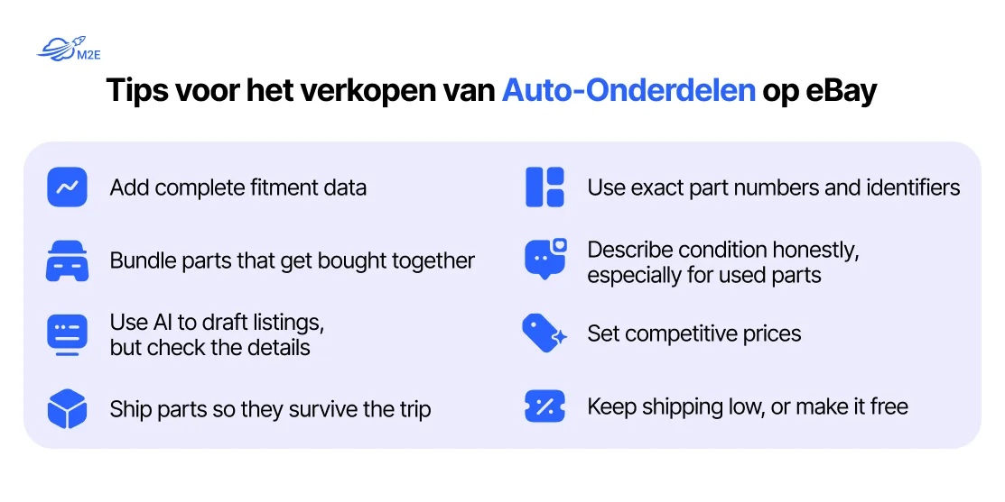 Tips voor het verkopen van auto-onderdelen op eBay