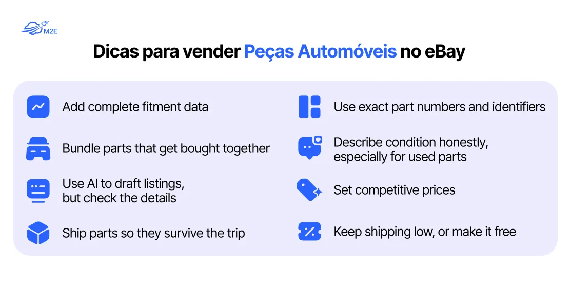 Dicas para vender peças de automóvel no eBay