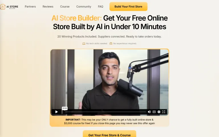 # 5: AI Store Builder - Best for Beginner Dropshipping Entrepreneurs and First-Time Online Business Owners