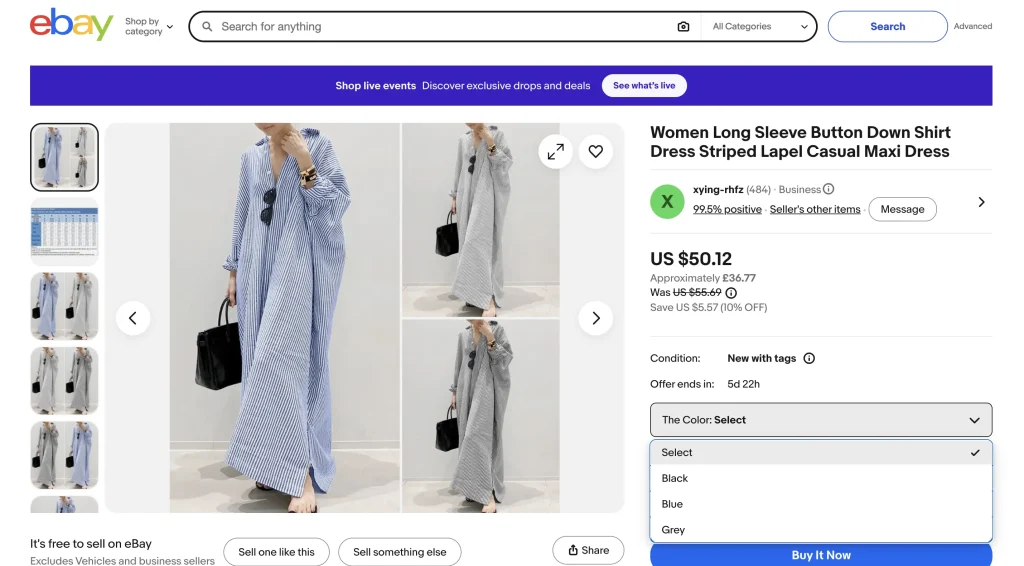 Screenshot of eBay Product Page - Woman's Dress